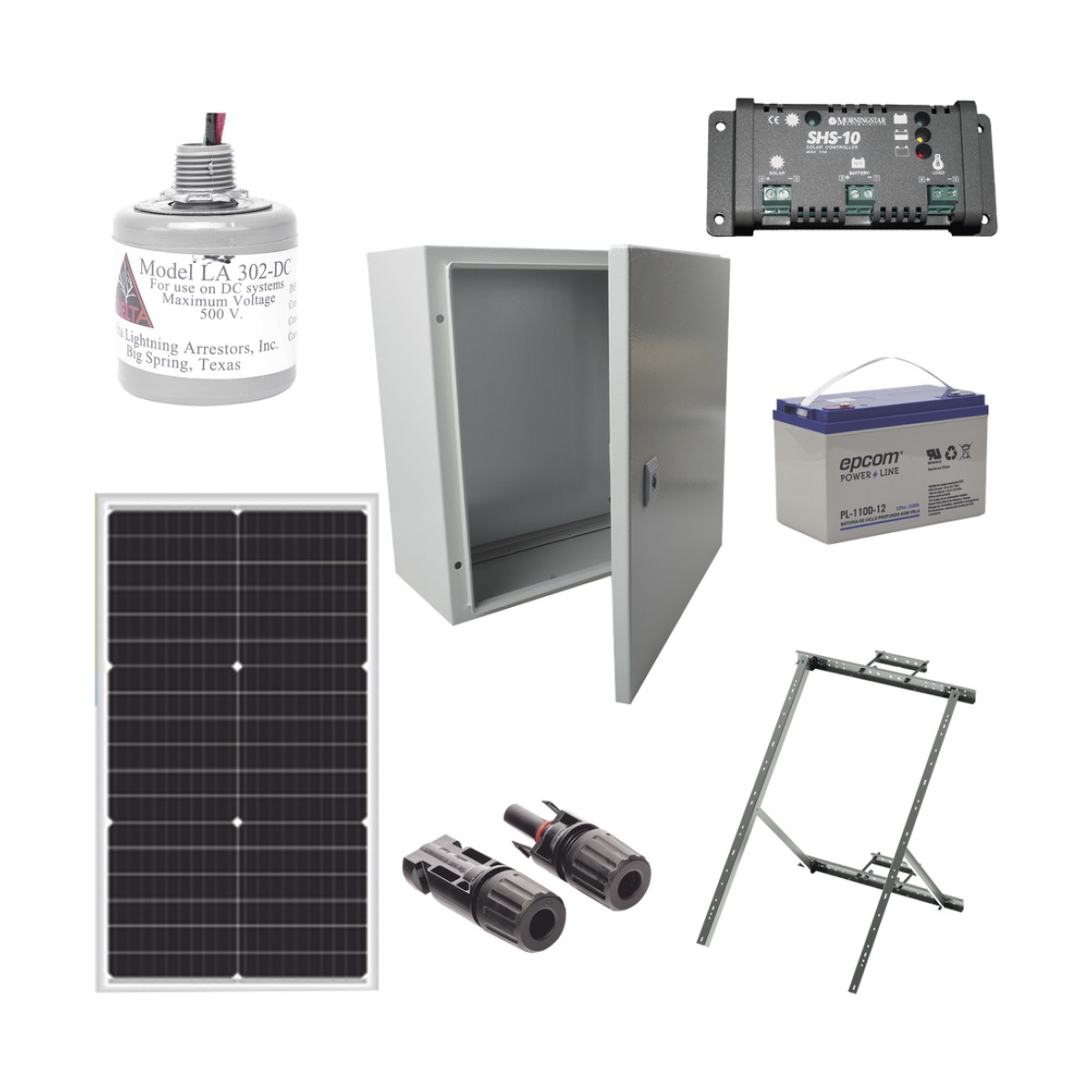 Kit Solar de 12 Vcc para alimentar energizador de cerca electrificada. Instalación de panel en poste.