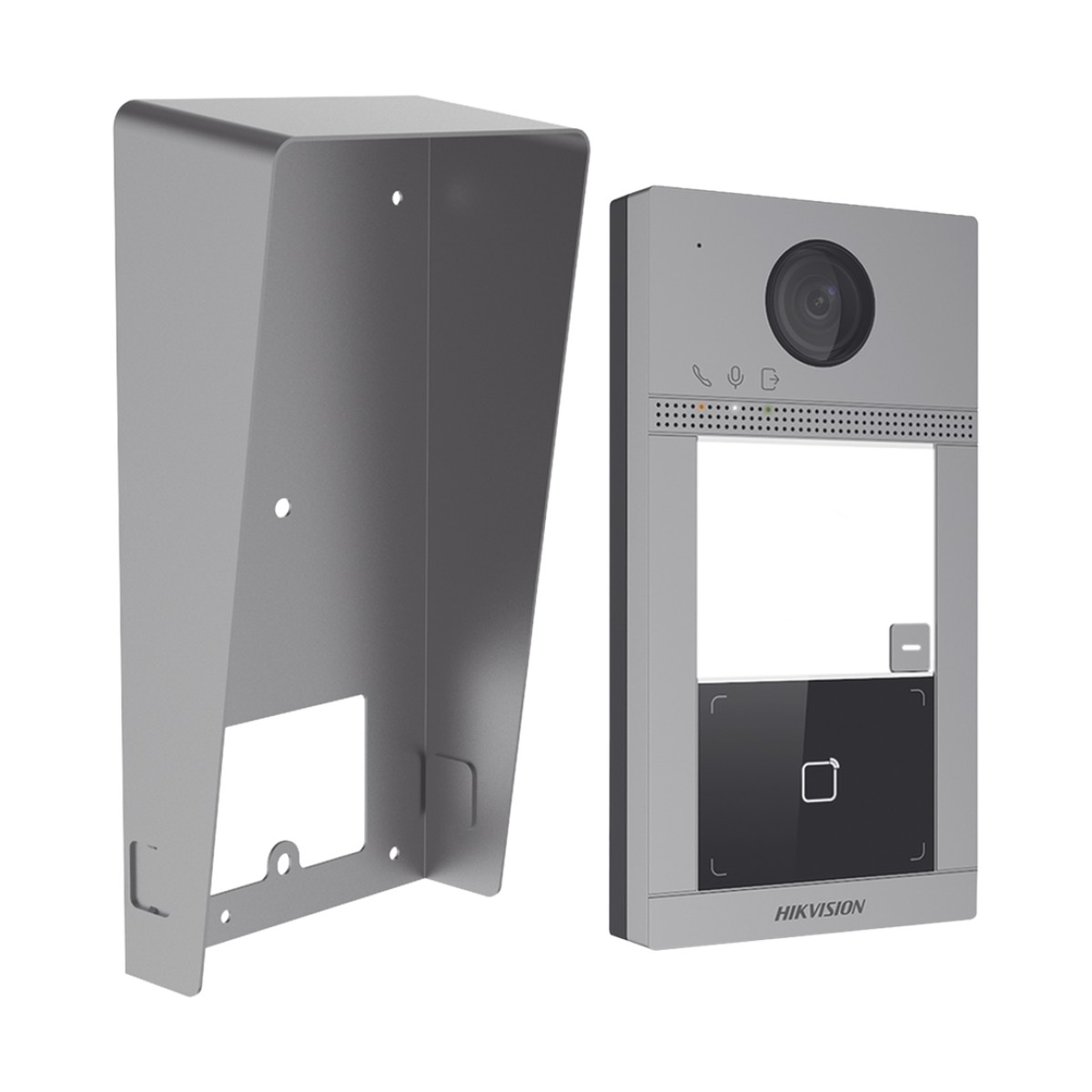 Kit Videoportero + Carcasa protectora IP 2 Megapixel / Llamada y Apertura Remota desde App Hik-Connect / PoE / Exterior IP65 + Antivandalico IK08 / 1 Departamento / Apertura con Tarjeta / Soporta 2 Puertas y hasta 6 Monitores
