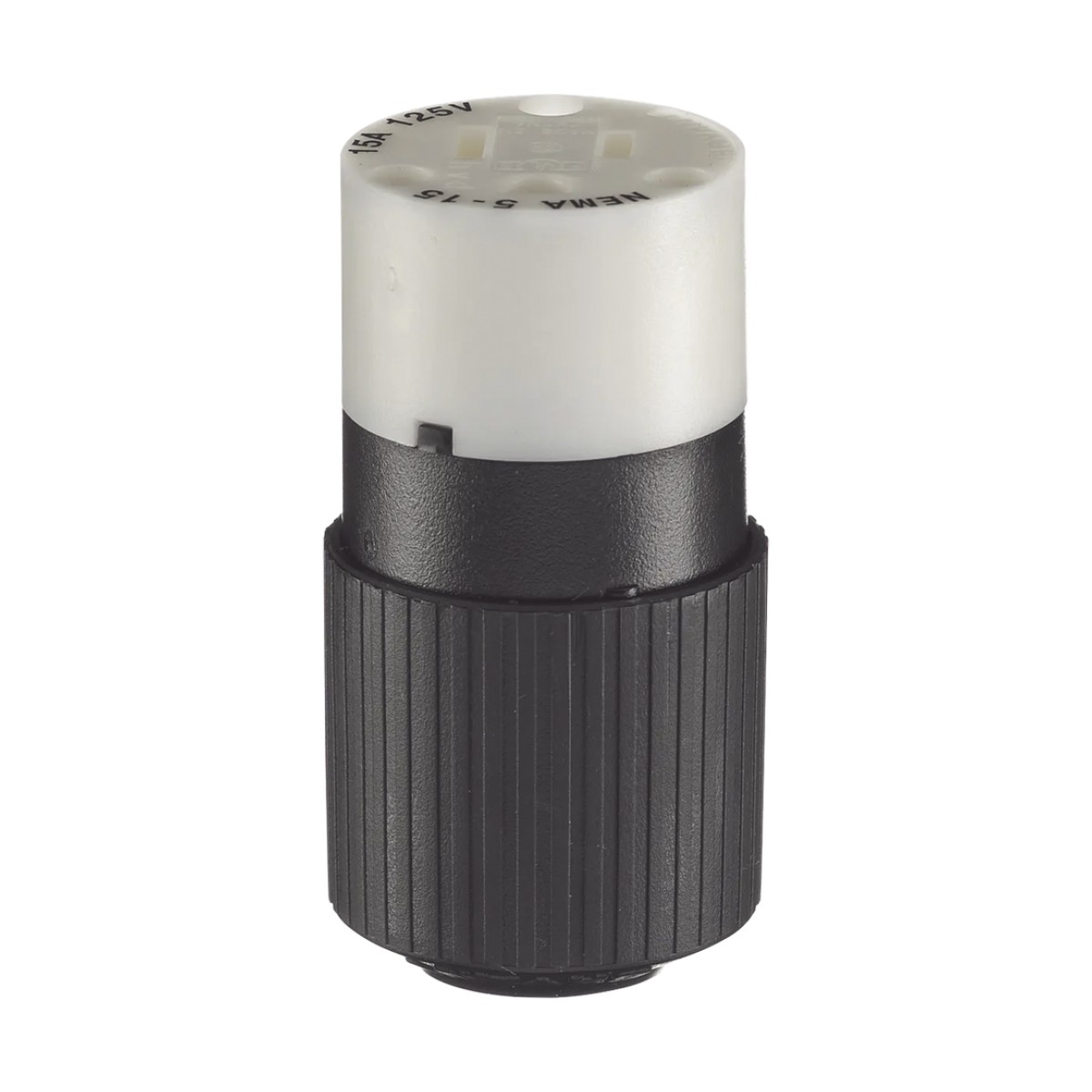 Conector de 15 A 125 V CA/ 2 Polos 3 Hilos/ Grado Industrial/ Color  Blanco y Negro/ NEMA 5-15R.