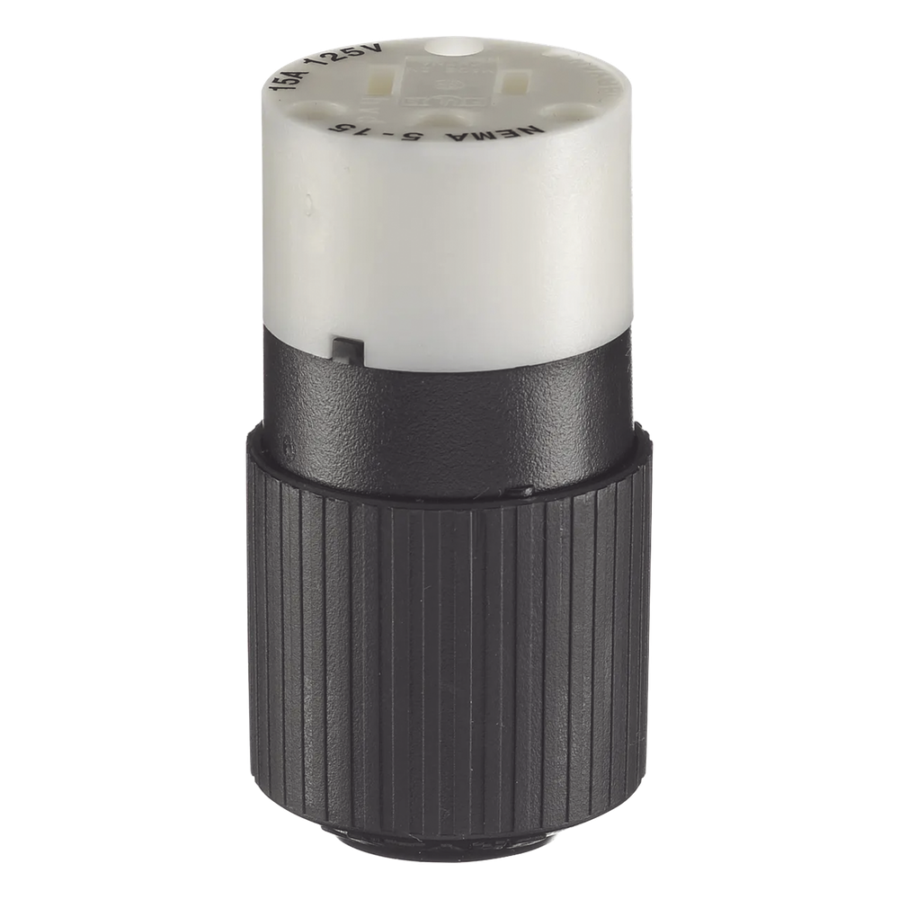 Conector de 15 A 125 V CA/ 2 Polos 3 Hilos/ Grado Industrial/ Color  Blanco y Negro/ NEMA 5-15R.