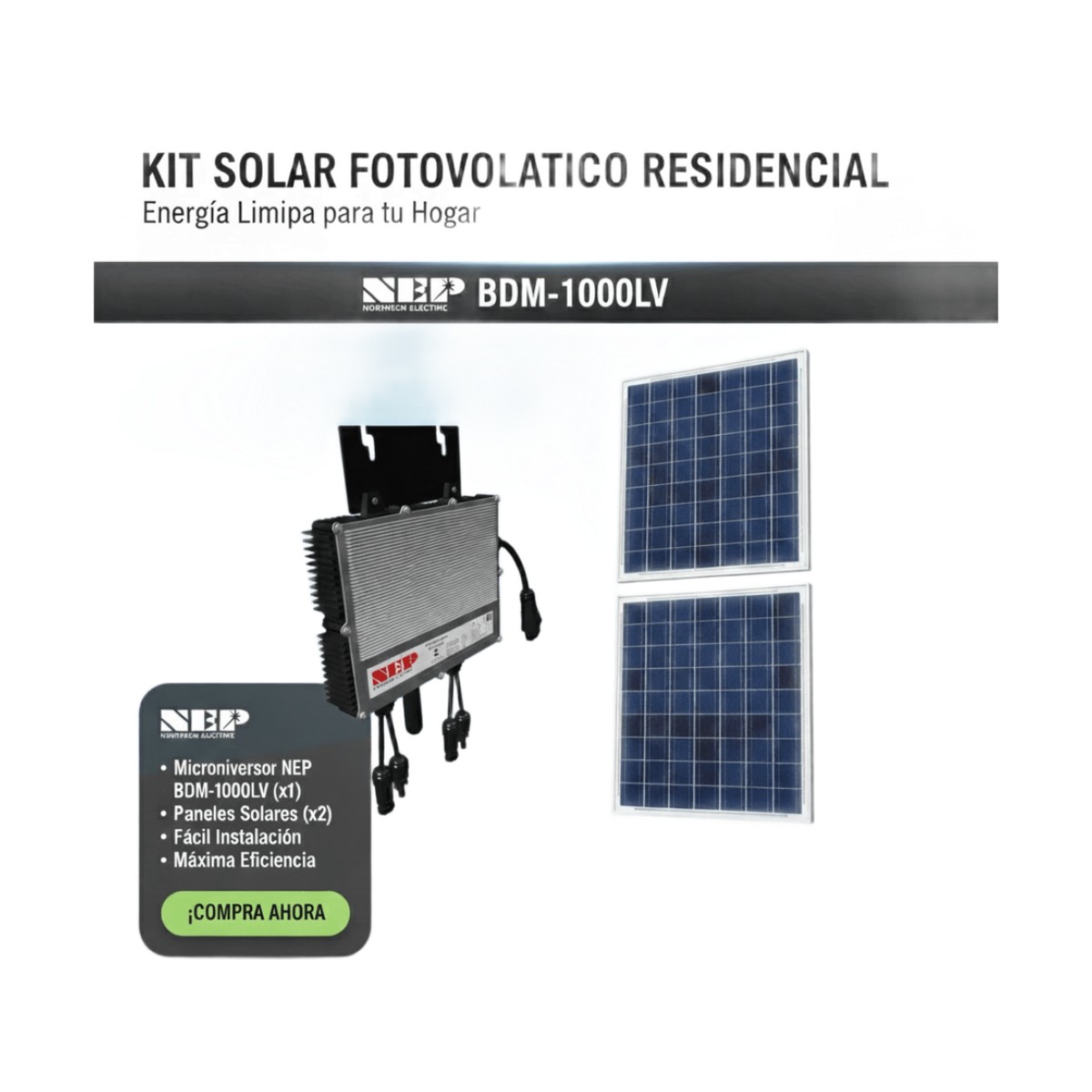 Kit Solar Interconexion  / 1kW  127Vca / Microinversores HOYMILES / Montaje Incluido