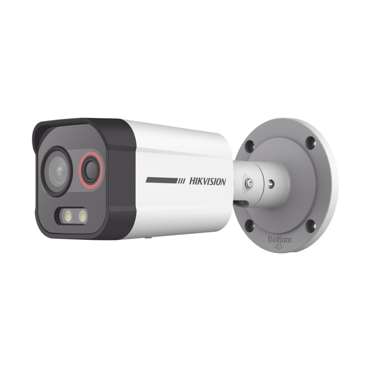 Cámara Bala IP Térmica y Óptica Biespectral / Análisis de Video (VCA) para Protección Perimetral / Clasifica Vehículo/Humano / Térmica 96 x 72 / Óptica 4 MP ColorVu / IP67 / Audio y Alarma Visual