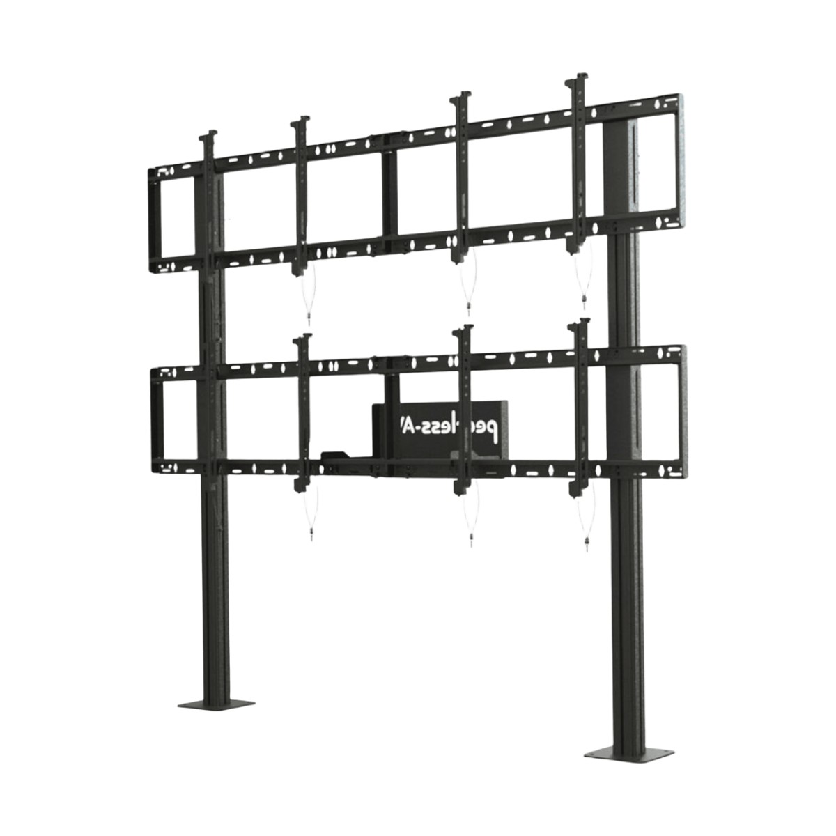 Soporte Modular para Video Wall Pedestal 2x2 / Ajuste Micro Sin Herramientas / 8 Puntos de Alineación / Capacidad 500 lb / VESA 200x200 a 600x400 mm / Estructura Aluminio / Gestión Cableado Integrada / Almacenamiento Multimedia