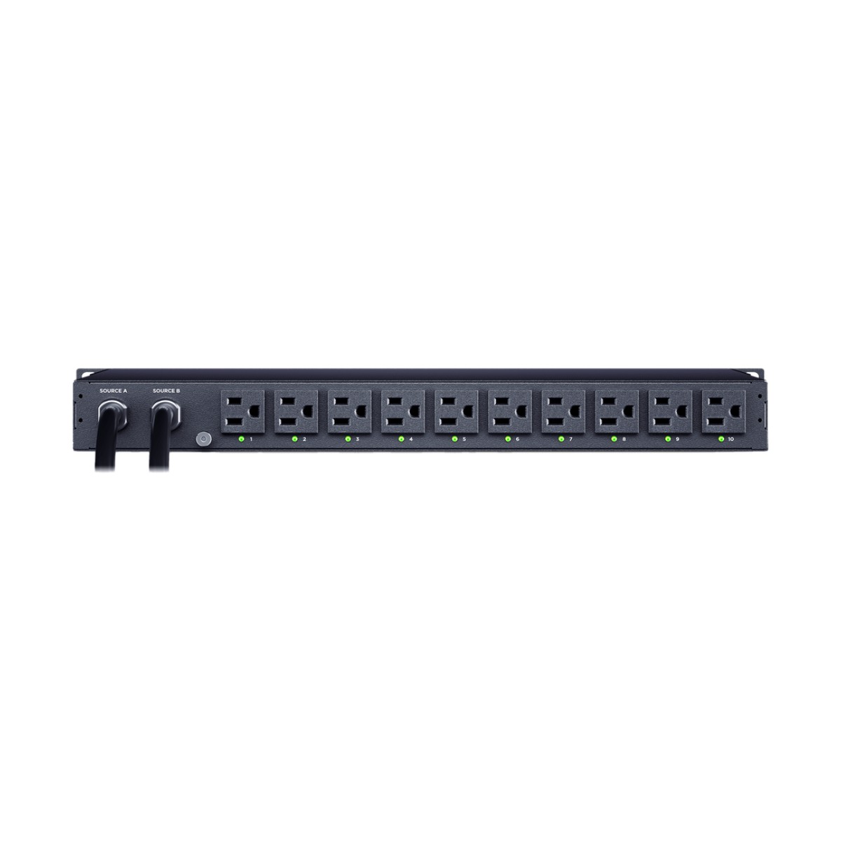 PDU ATS (Fuente Redundante Auto-transferible) Monitoreable, Para Distribución de Energía, 2 Entradas 120 Vca NEMA5-15P, Con 10 Salidas NEMA 5-15R, Horizontal 19in, 1UR