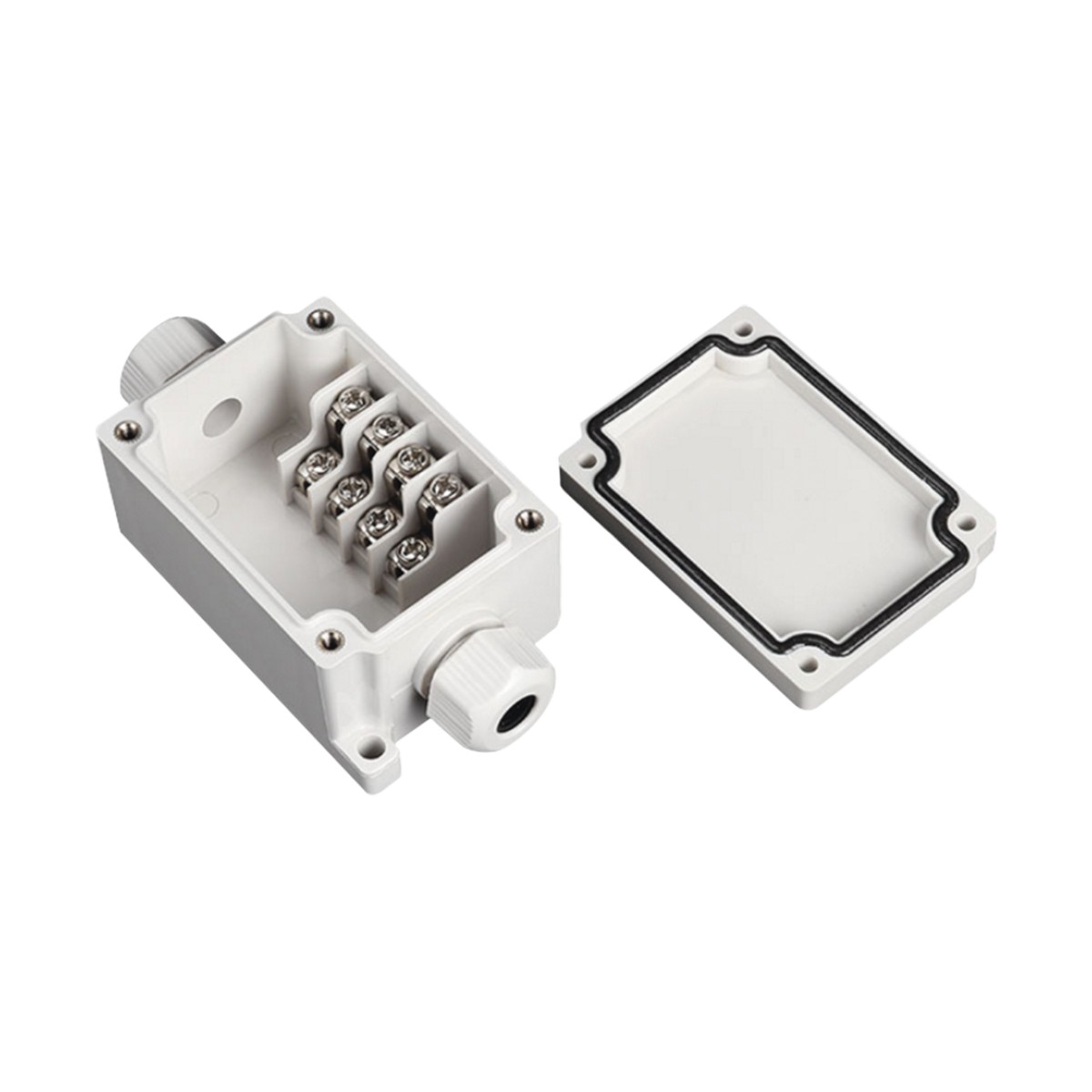 Caja de Conexión Exterior con Conexión Lateral para 4 Líneas (doble tornillo). Incluye Glándulas.
