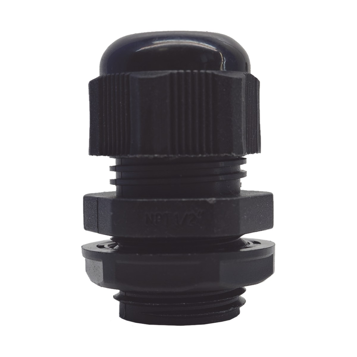 Conector Plástico Negro Tipo Glándula para Rosca NPT 1/2"