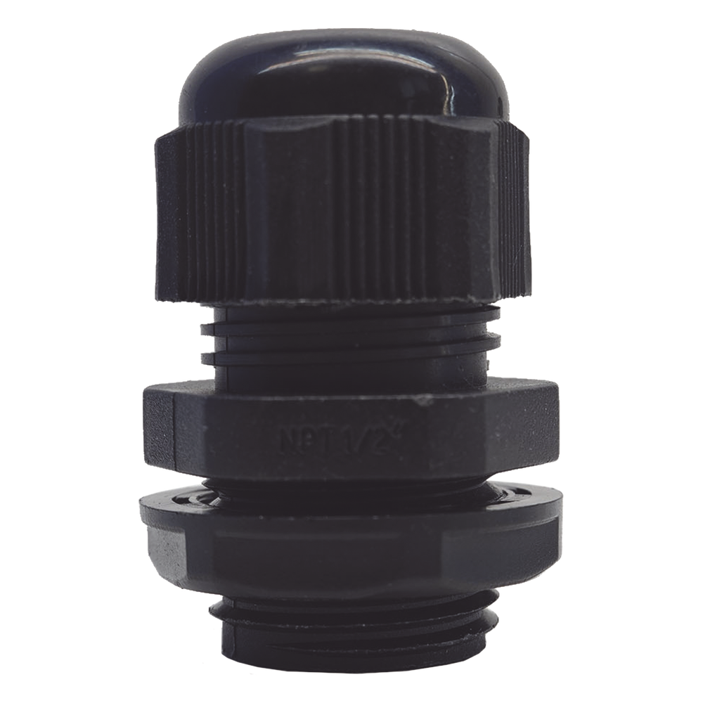 Conector Plástico Negro Tipo Glándula para Rosca NPT 1/2"