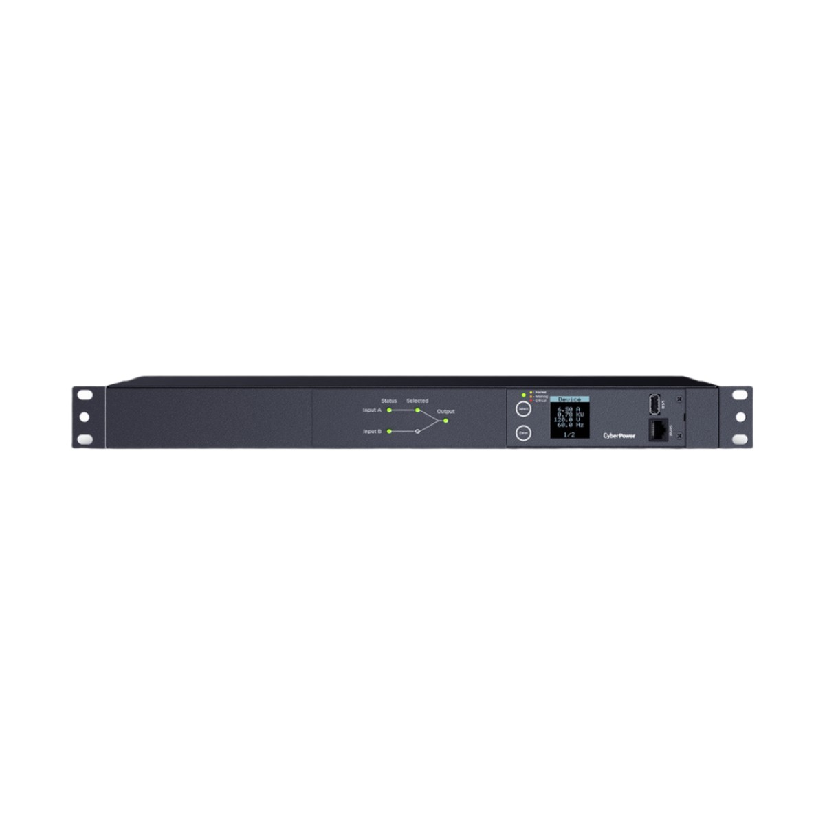 PDU ATS (Fuente Redundante Auto-transferible) Medible, Para Distribución de Energía, 2 Entradas 120 Vca NEMA5-15P, Con 10 Salidas NEMA 5-15R, Horizontal 19in, 1UR