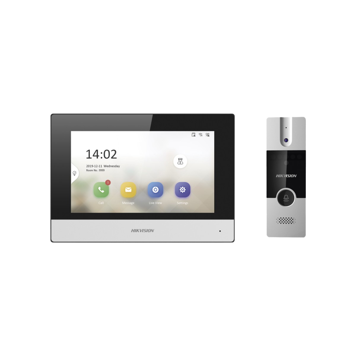 Kit de Videoportero Híbrido de Plastico / IP a 4 Hilos con Función de Llamada a App Hik-Connect / Monitor se Conecta a Internet por Cable o WiFi y por 4 Hilos al Frente de Calle / Expandible a Mas Equipos