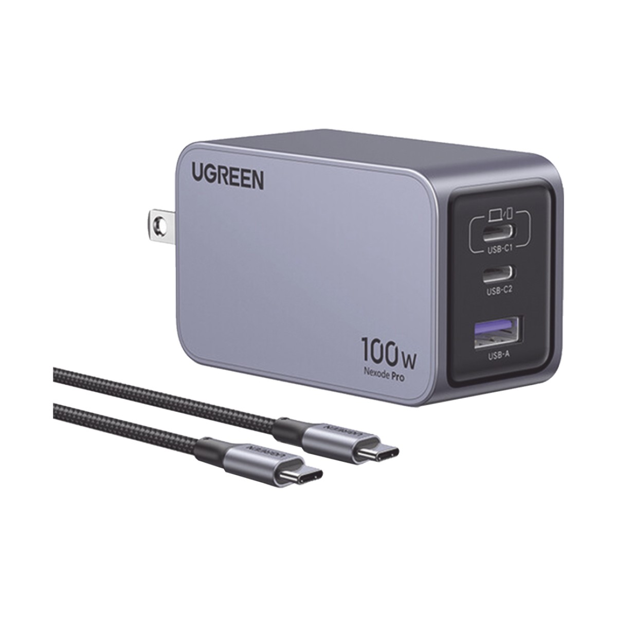Cargador de 100W serie Nexode Pro | 3 Puertos de Carga Rápida | 2 USB-C | 1 USB-A | Tecnología GaNInfinity | PD3.1 de 100W / QC4.0 | Tecnología de Protección Térmica | Optimiza la Carga | Caja de Aluminio | Incluye Cable