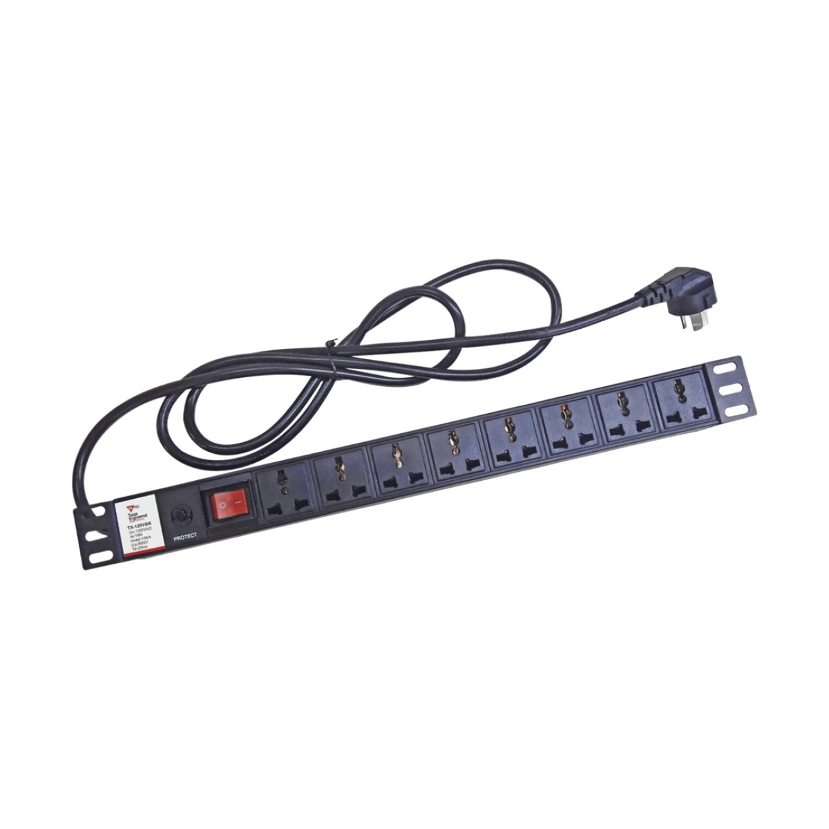 Protector de 120 Vca con 8 contactos de alimentación en color negro para aplicaciones en Rack