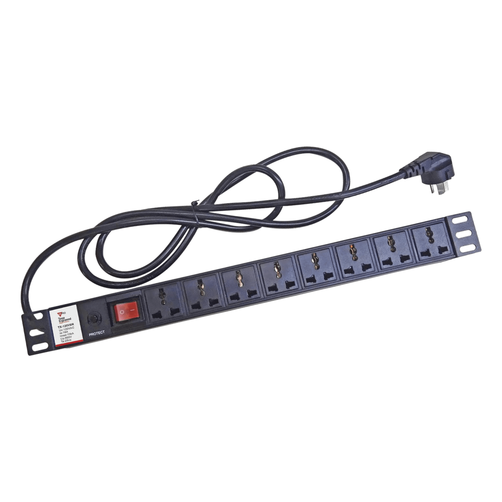 Protector de 120 Vca con 8 contactos de alimentación en color negro para aplicaciones en Rack