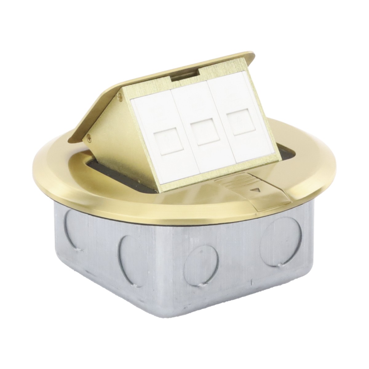 Mini Caja de Piso Redonda para Datos o Conectores Tipo Keystone, Color Bronce (3 Contactos) (11000-12102)