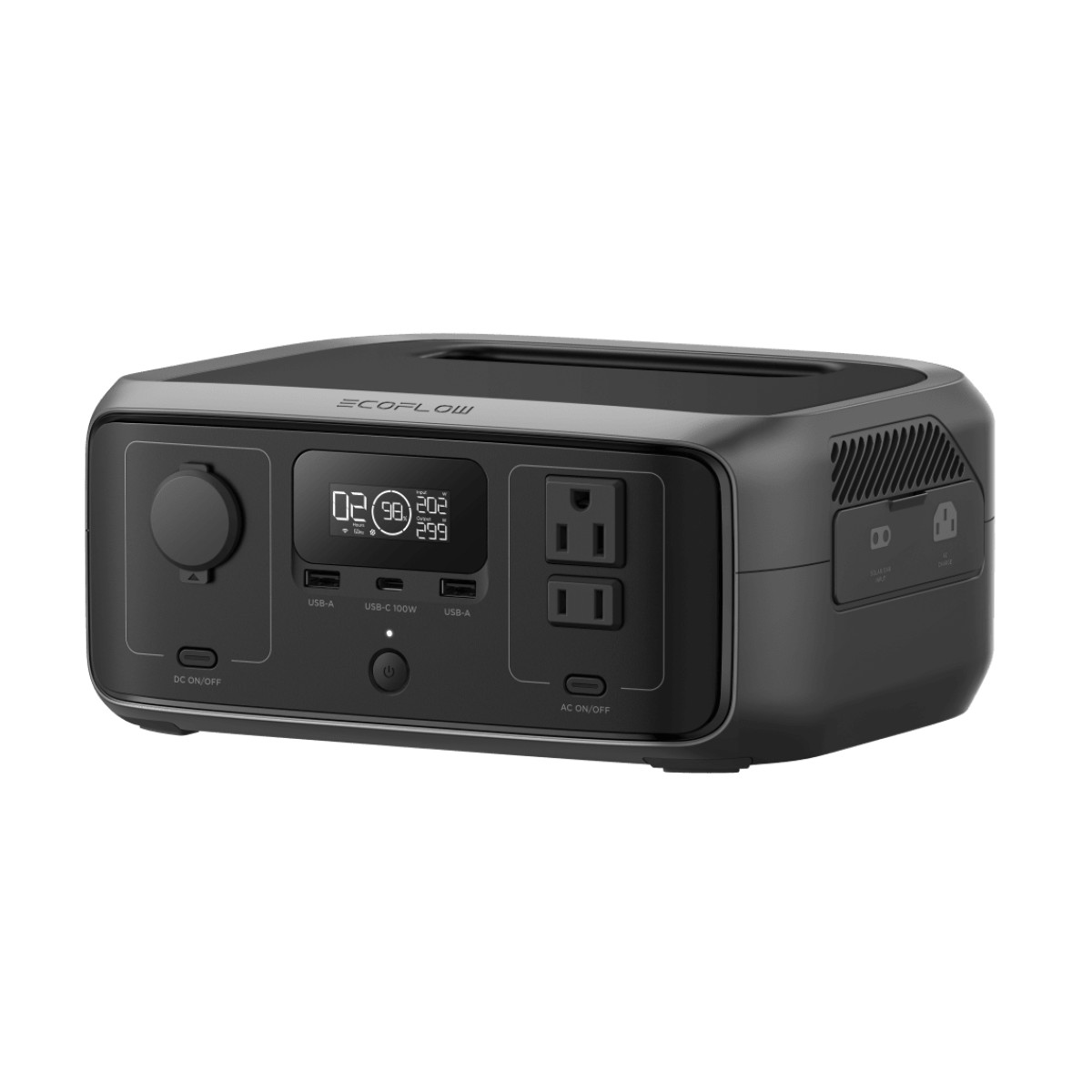 EcoFlow River 3 | Estación de Energía Portátil 245Wh Litio LFP / 2 AC 300 W (Max. 550W) / 1 USB-C 100W / 2 USB -A 12W / Cargador de Coche 8A a 12 o 24V / Conectividad WiFi y Bluetooth (App) / Carga Solar 110W Max.