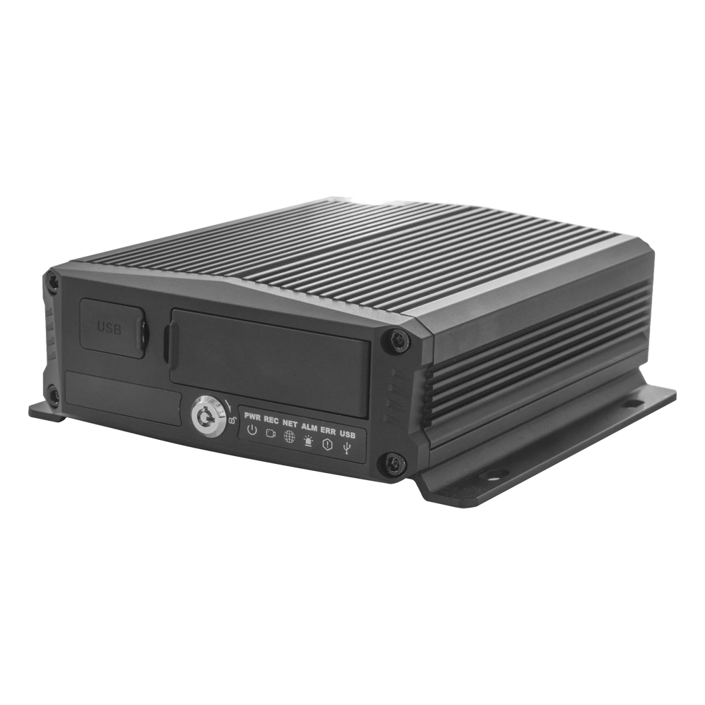 DVR Móvil / Multiplataforma / 4 Canales AHD + 2 canales IP/ Almacenamiento en Memoria Micro SD / H.265 / Chip IA Embebido / Soporta 4G / GPS / WIFI