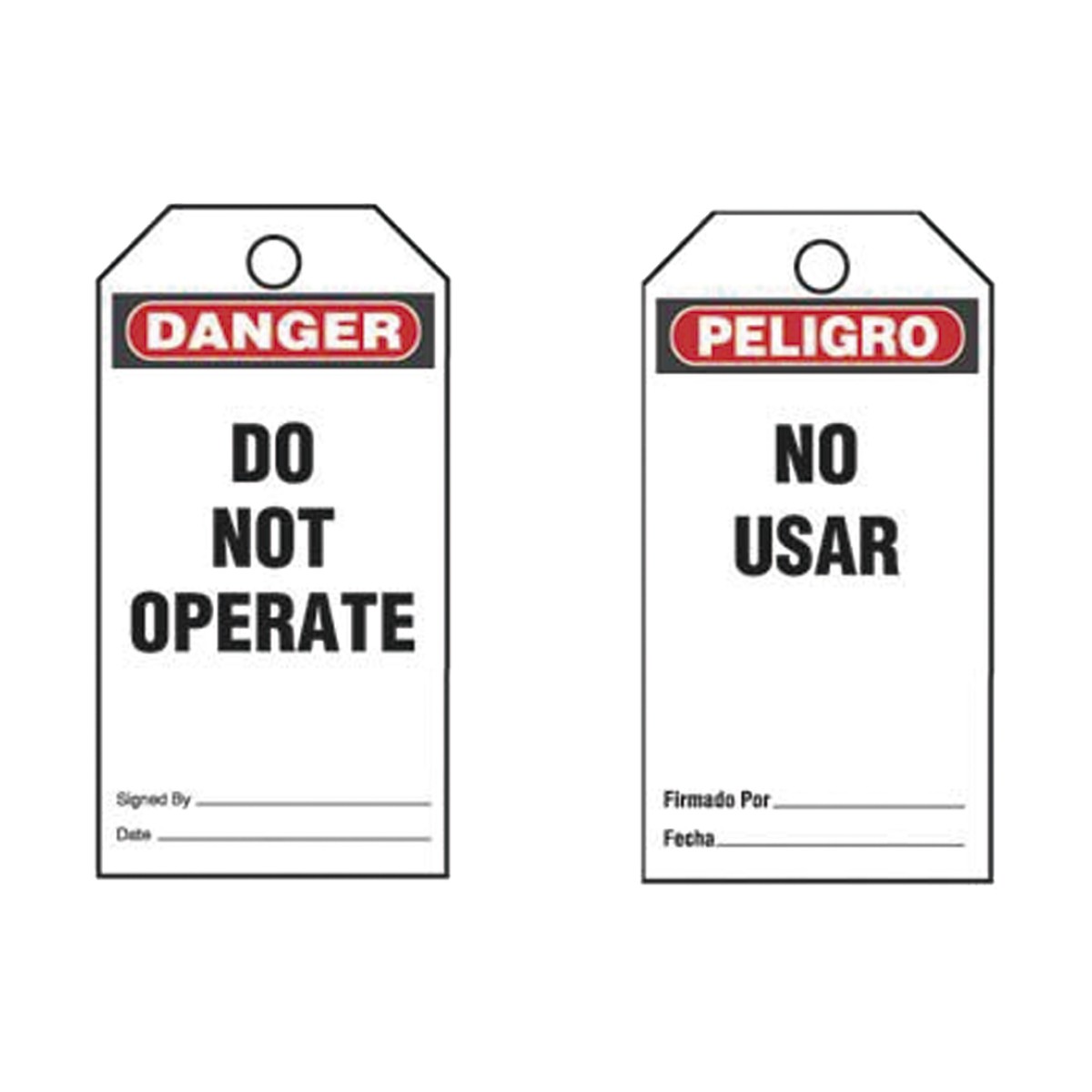 Paquete de 25 Etiquetas de Seguridad, Con Texto "Peligro, No Usar", de 76 x 146 mm, Color Negro Sobre Blanco