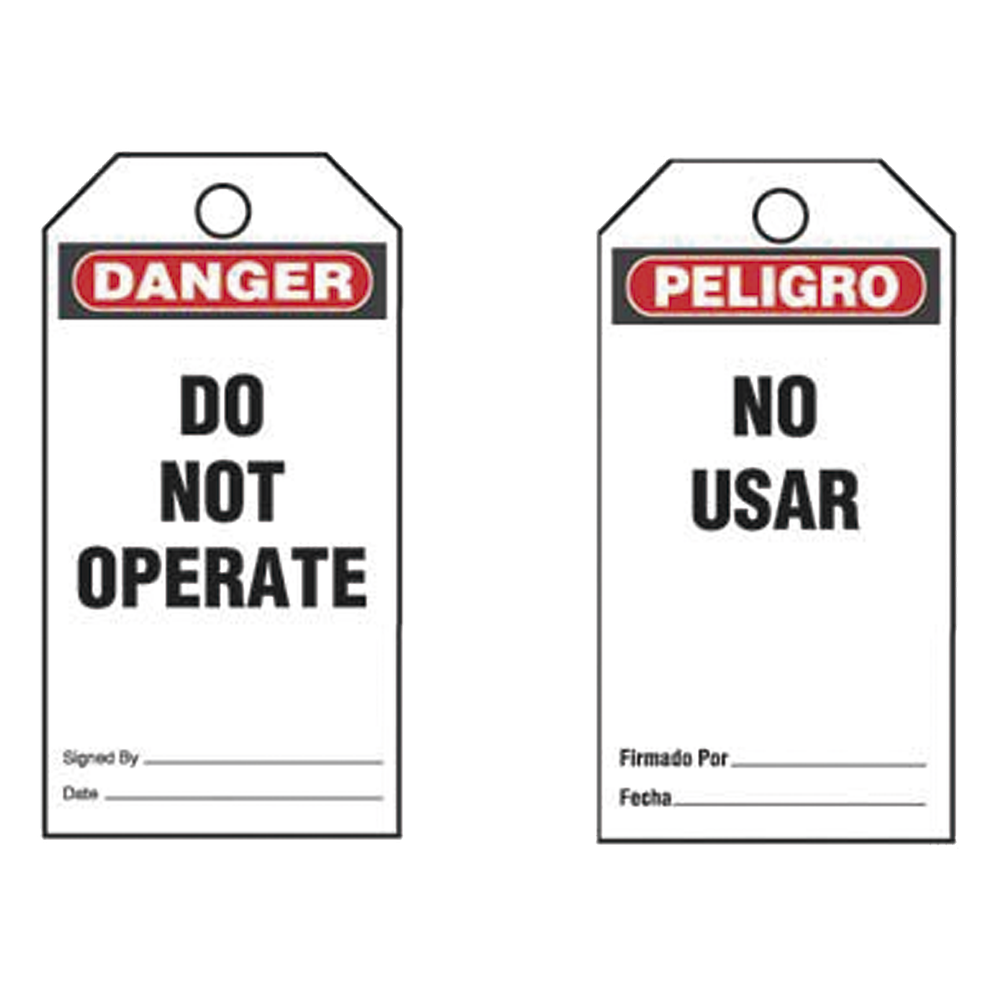 Paquete de 25 Etiquetas de Seguridad, Con Texto "Peligro, No Usar", de 76 x 146 mm, Color Negro Sobre Blanco