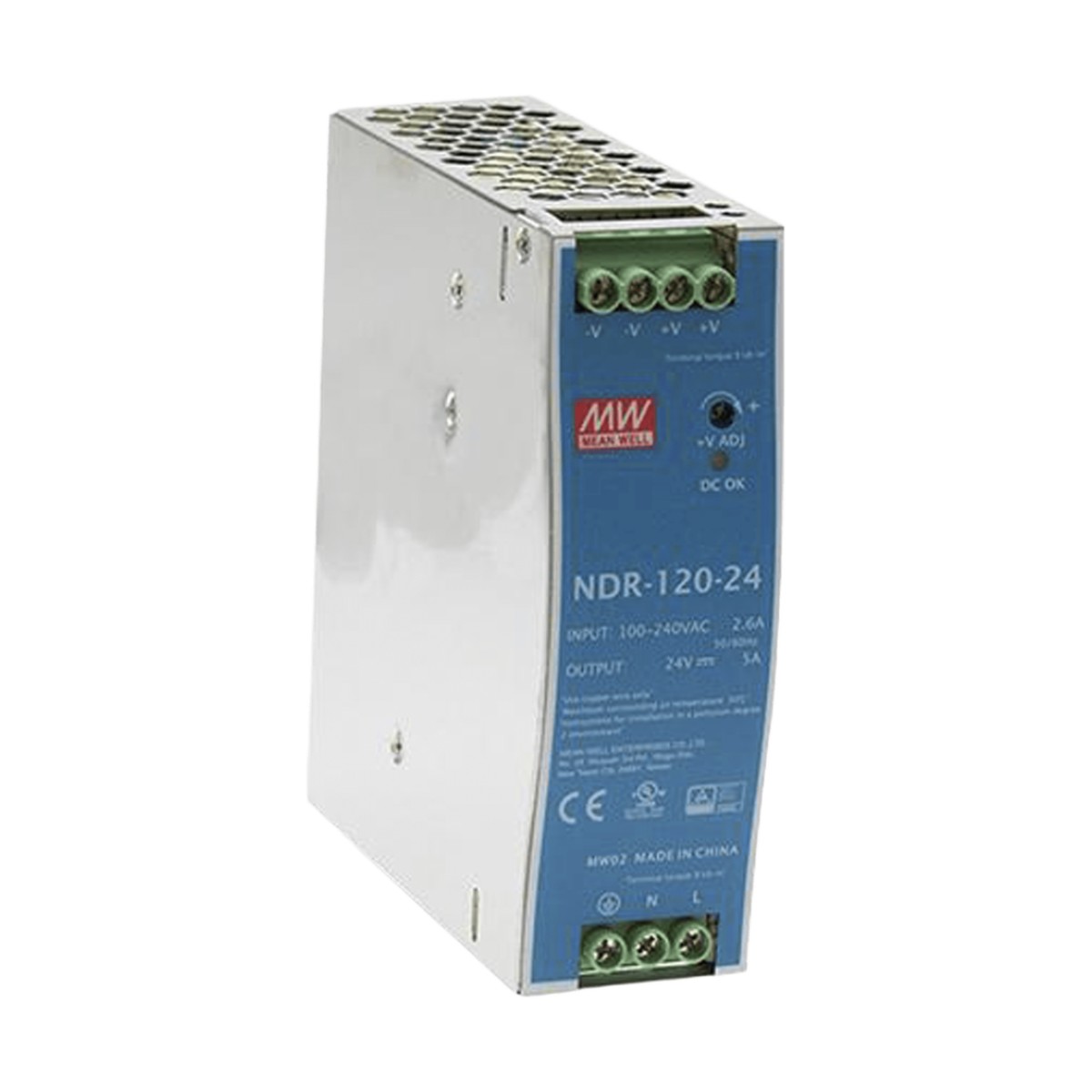 Fuente de poder industrial para riel DIN / 120W / 24Vcc / 5A / Entrada: 90-264Vca