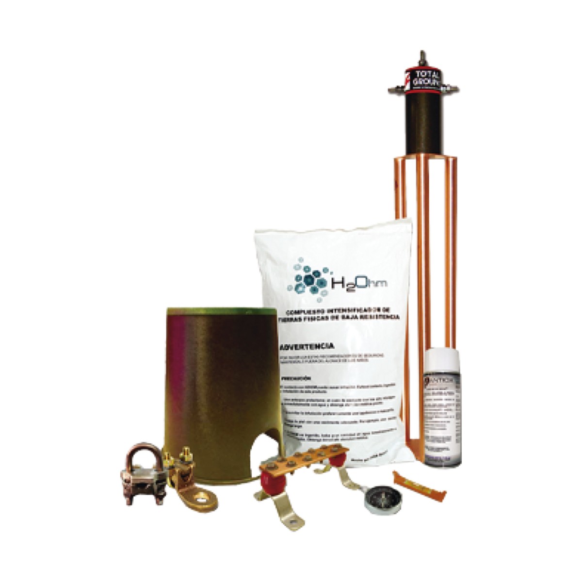 Kit de Tierra Física con Electrodo TG100AB y accesorios de instalación.