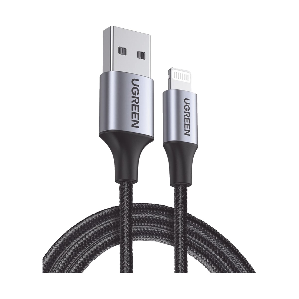 Cable USB-A a Lightning | 1 Metro (3.28 Pies) | Certificado MFi | Carga Rápida 5V/2.4 A | 480 Mbps | Conector C94 | Adecuado para iPhone, iPad y iPod | Protección Integrada | Caja de Aluminio | Nylon Trenzado | Color Negro