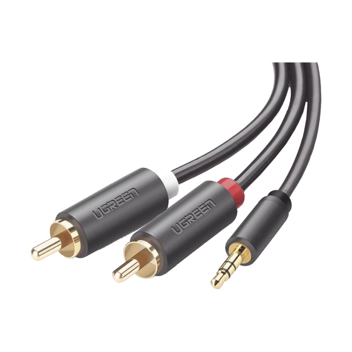 Cable Adaptador de 3.5mm Macho a 2 RCA Macho / 3 Metros (9.84 Pies) / Color Gris / Blindaje Múltiple / ABS / Alta Calidad