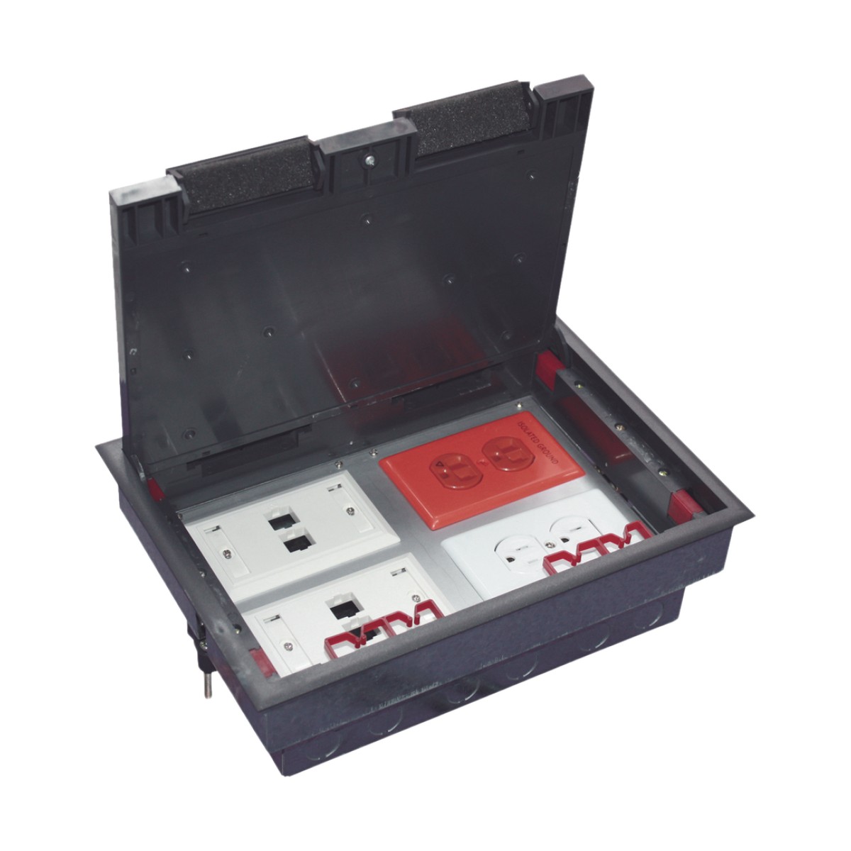 Caja de Piso para Cuatro Módulos Universales (Socket M4), para Alimentación Eléctrica y Redes de Datos (11000-43401) No Incluye Faceplates