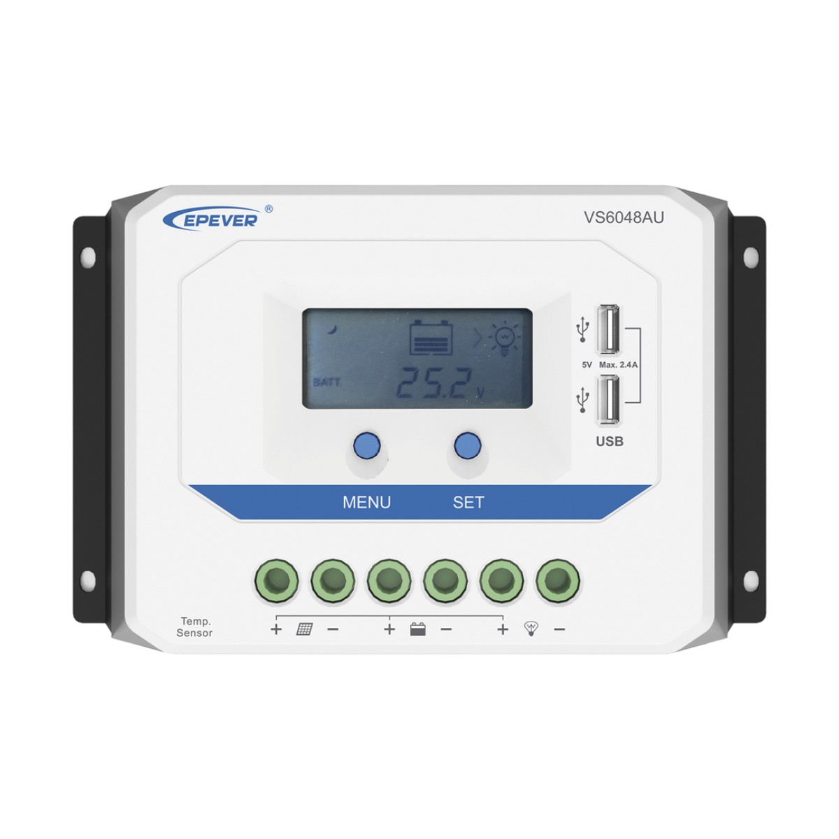 Controlador Solar PWM / 60A / 12/24V/36/48V / Doble USB / Pantalla LCD / Tierra Positivo Común