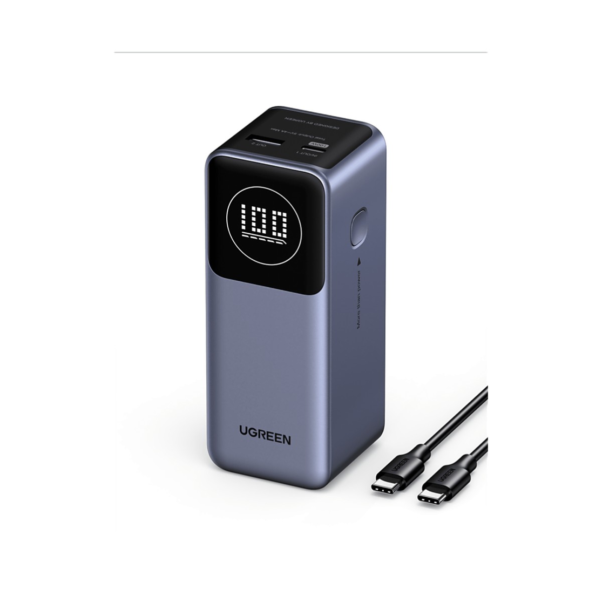 Power Bank de 12000mAh | 2 Salidas 100W Max. | USB-A + 1 USB-C | PD 3.0 | QC3.0 | FCP | SCP | Pantalla Inteligente | Carcasa Ignifuga | Color Gris | Incluye Cable USB de 50cm | Carga tu Laptop de Manera Segura.