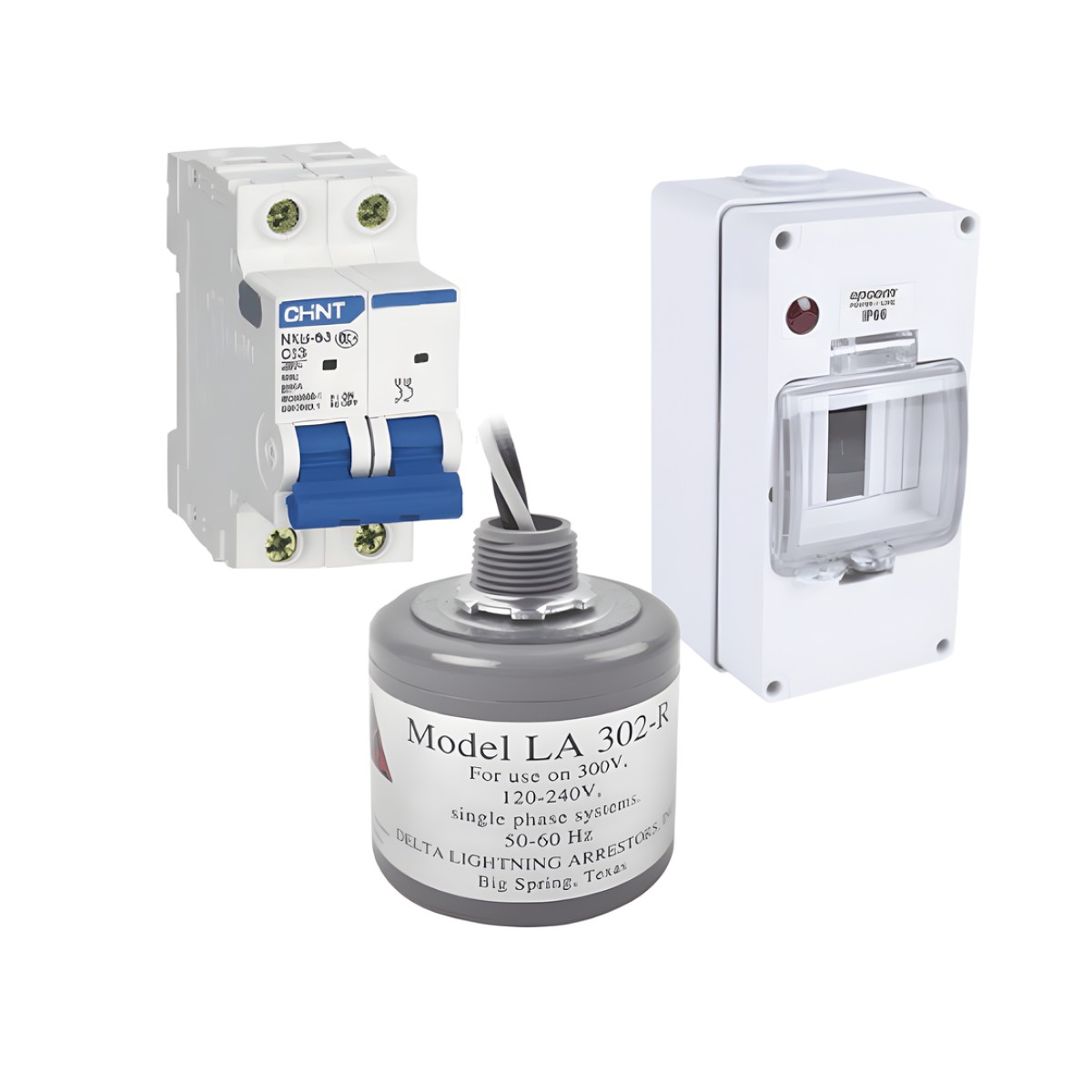 Kit de Centro de Carga Para Corriente Alterna, Breaker de hasta  400 Vca de 20 A con Supresor de Picos Transitorios.