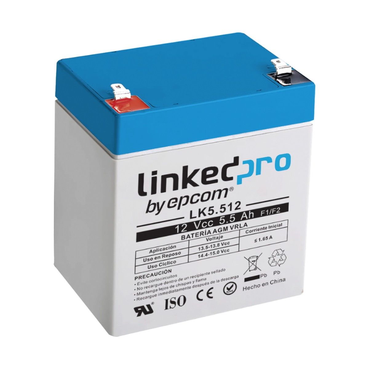 Batería de respaldo 12 V  |  5.5 Ah  |  AGM | Especial para Seguridad Electrónica | UPS | Sistemas de Emergencia  | Vida útil 5 años | Terminales F1  + Adaptador F2