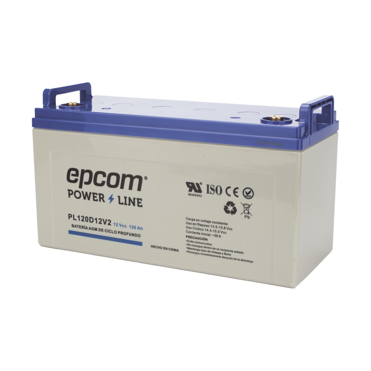 Batería AGM-VRLA Ciclo Profundo / 12 Vcc / 120 Ah / Carcasa UL94-HB / Terminales M8 / Aplicaciones Fotovoltaicas y de Emergencia