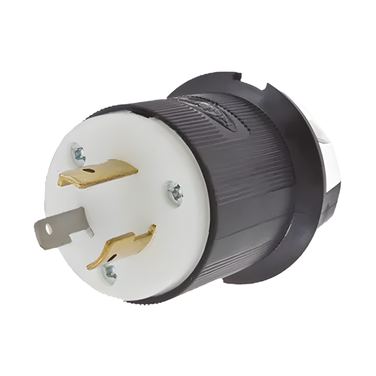 Clavija Industrial con Bloqueo de Media Vuelta / 20 A 125 V CA / 2 Polos 3 Hilos / Color Blanco y Negro / Nema L5-20P.