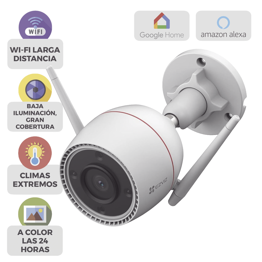 Cámara Wi-Fi / 5 Megapixel (3k) / Detección IA Personas-Vehiculos / Visión Nocturna Color / Audio Bidireccional / Alarma con Luz y Sirena / Reconocimiento por Gestos / IP67