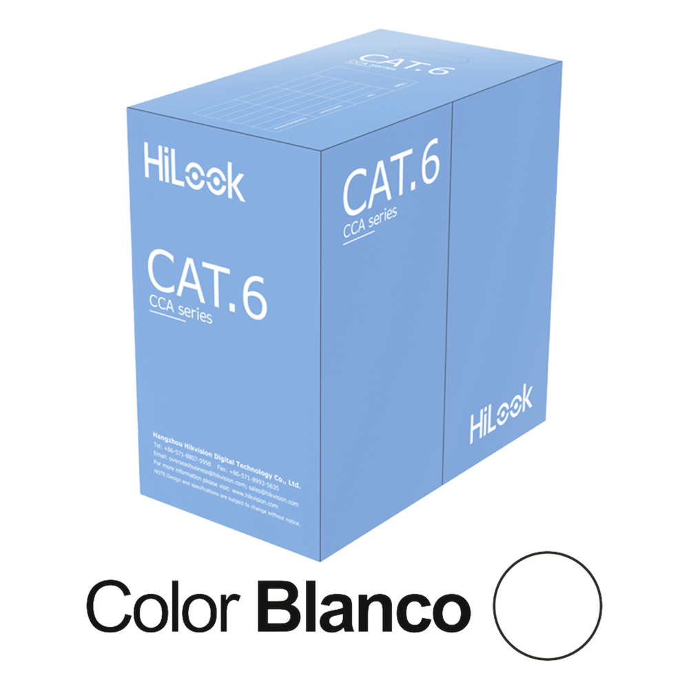 Cable de Red UTP Cat6 / 23 AWG / CCA / ANSI-TIA-568.2-D / RoHS 2.0 / CPR Fca / 305 Metros (1000 Pies) / PVC Blanco / Resistencia a la Tracción y Compresión / Operación -20°C a 70°C / Interior