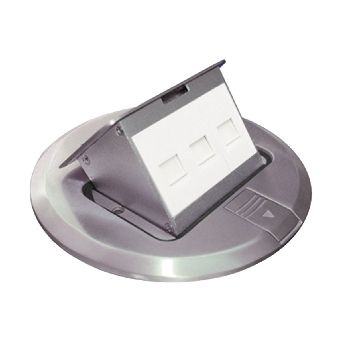 Mini Caja de Piso Redonda para Datos o Conectores Tipo Keystone, Color Acero Inoxidable (3 Contactos) (11000-12202)