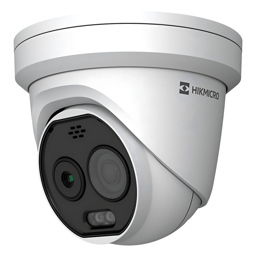 (HIKMICRO) Turret IP Bi-Espectral / Térmica (160 X 120 / 1.8 mm) + Óptica (5 MP / 2 mm ) / Rango: -20°C a 150°C / 8°C Tolerancia / VCA 3.0 (Vehiculo 60 Mts / Humano 20 Mts) / Detección de Fuego y Humo / IP67 / Dual Light /
