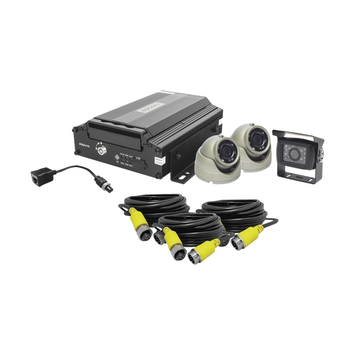 KIT DVR PARA VEHICULO /  INCLUYE /  CÁMARAS PARA INTERIOR /  CÁMARA PARA EXTERIOR, / 2MP AHD /  CABLES EXTENSORES / ADAPTADOR LAN.