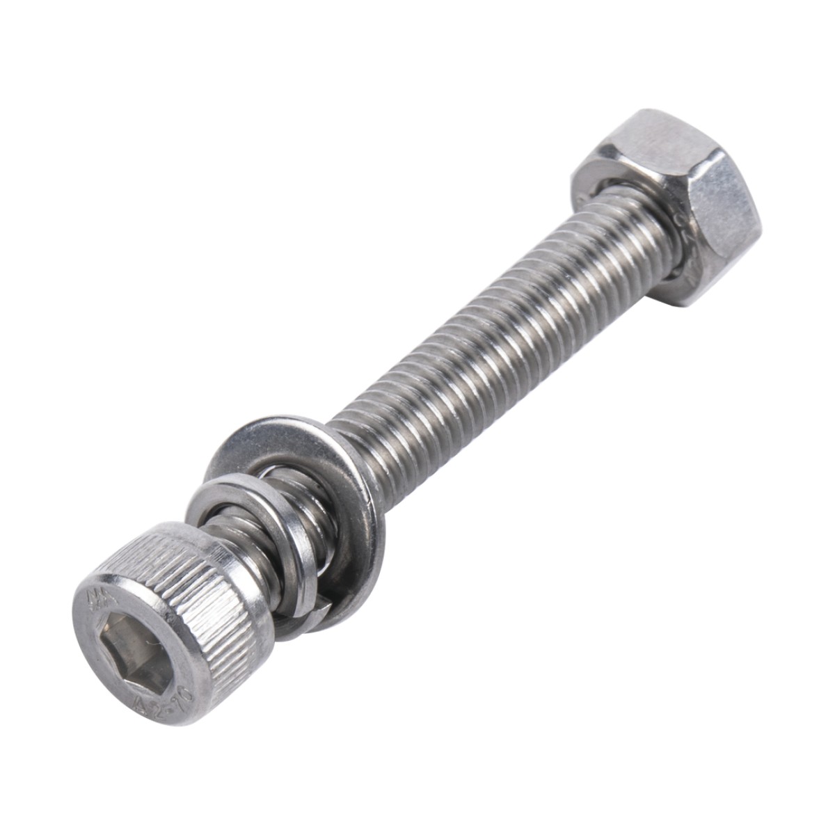 1 Tornillo Allen Milimétrico de Acero Inoxidable  M8-1.25 x 60/ Con 1 Tuerca, 1 Arandela de Presión y 1 Plana / Para Montajes de Módulos Foto Voltaicos .