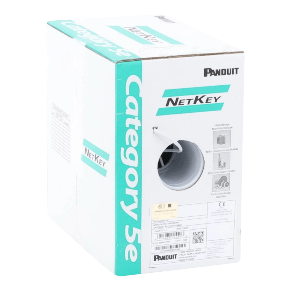 Bobina de Cable UTP 305 Metros (1000 Pies) de Cobre, NetKey, Gris Claro, Categoría 5e (24 AWG), PVC (CM), de 4 Pares