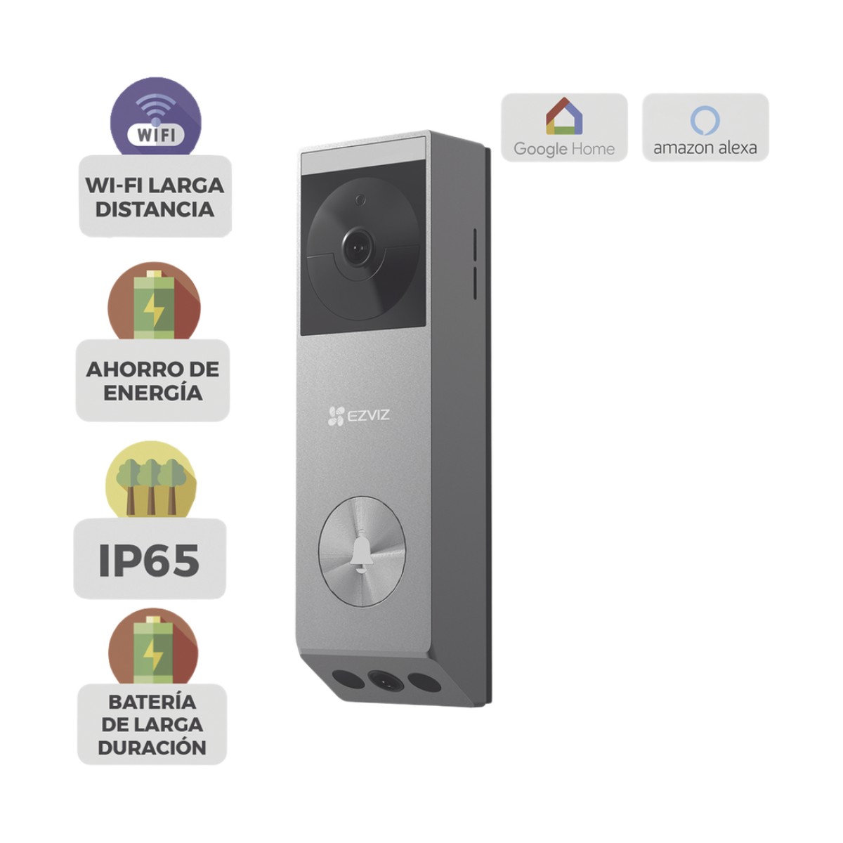 Doorbell de Batería Recargable con Transformador de 5Vcc o Panel Solar (Incluye Panel) / 3 megapíxel / Doble Lente / Protección IP65 / Audio de Dos Vías