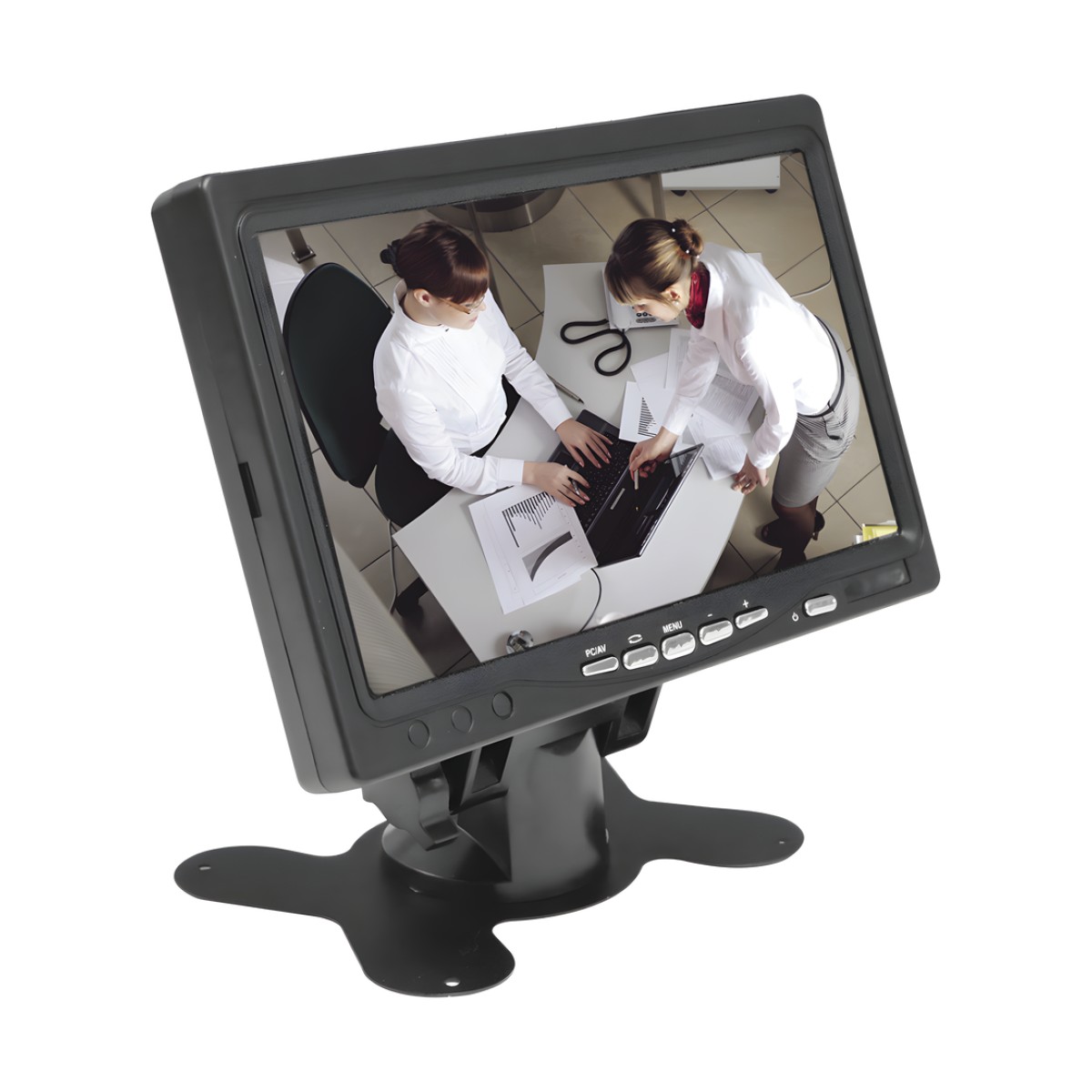 Monitor 7" TFT-LCD ideal para colocar en vehículos o DVR/NVR.  Entradas de video HDMI, VGA y RCA (CVBS)