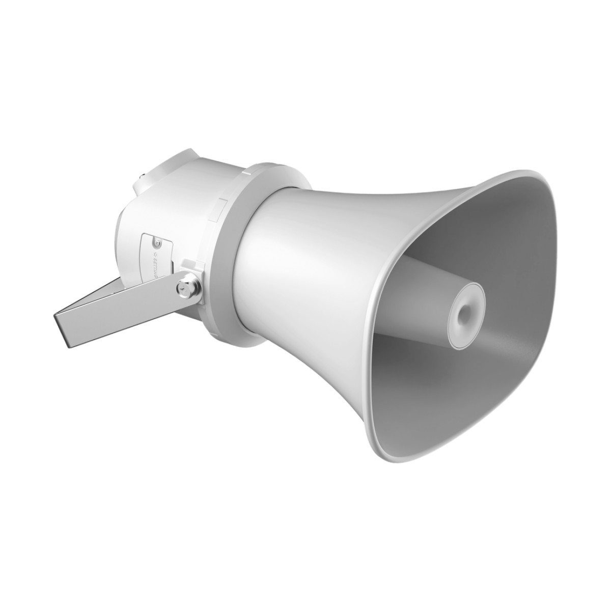 Bocina (Altavoz IP ) | Tipo Trompeta | 7 Watts | No requiere amplificador | PoE+ | Exterior IP67 | Metal | Voceo en tiempo real | Calendarización de audios | Síntesis de Voz (TTS) | Entrada de alarma