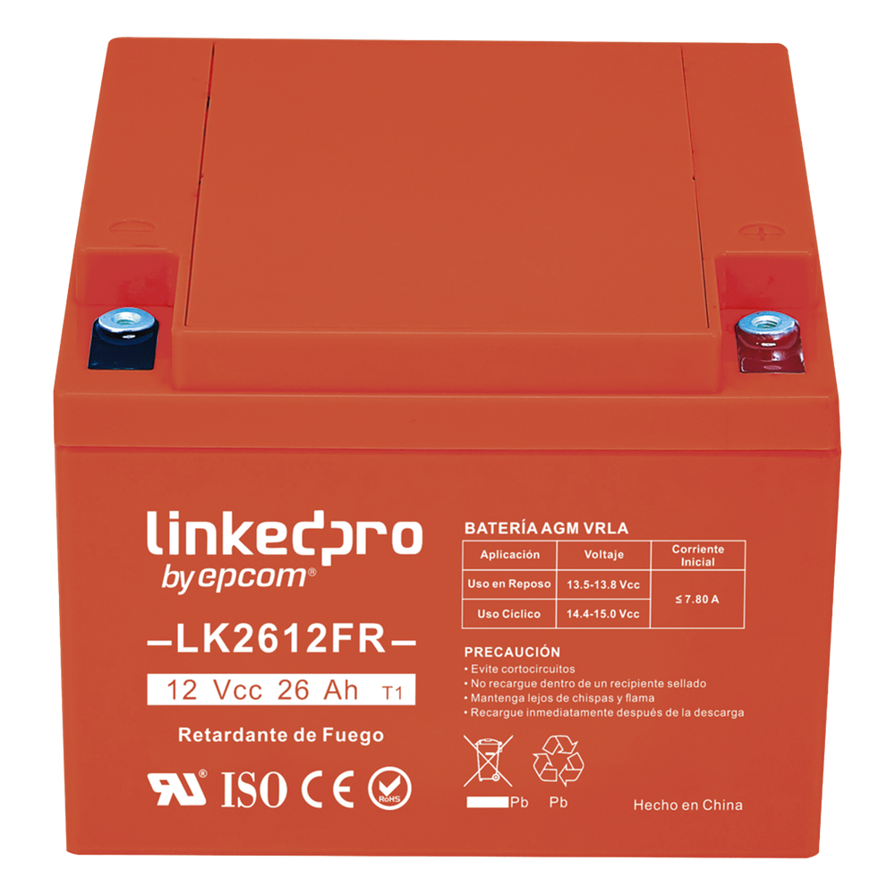 Batería de respaldo 12 V|  26 Ah | AGM | Certificada UL94-V0 Retardante a la Flama | Especial para Seguridad Electrónica | UPS | Sistemas de Emergencia | Vida útil 5 años | Terminales T1