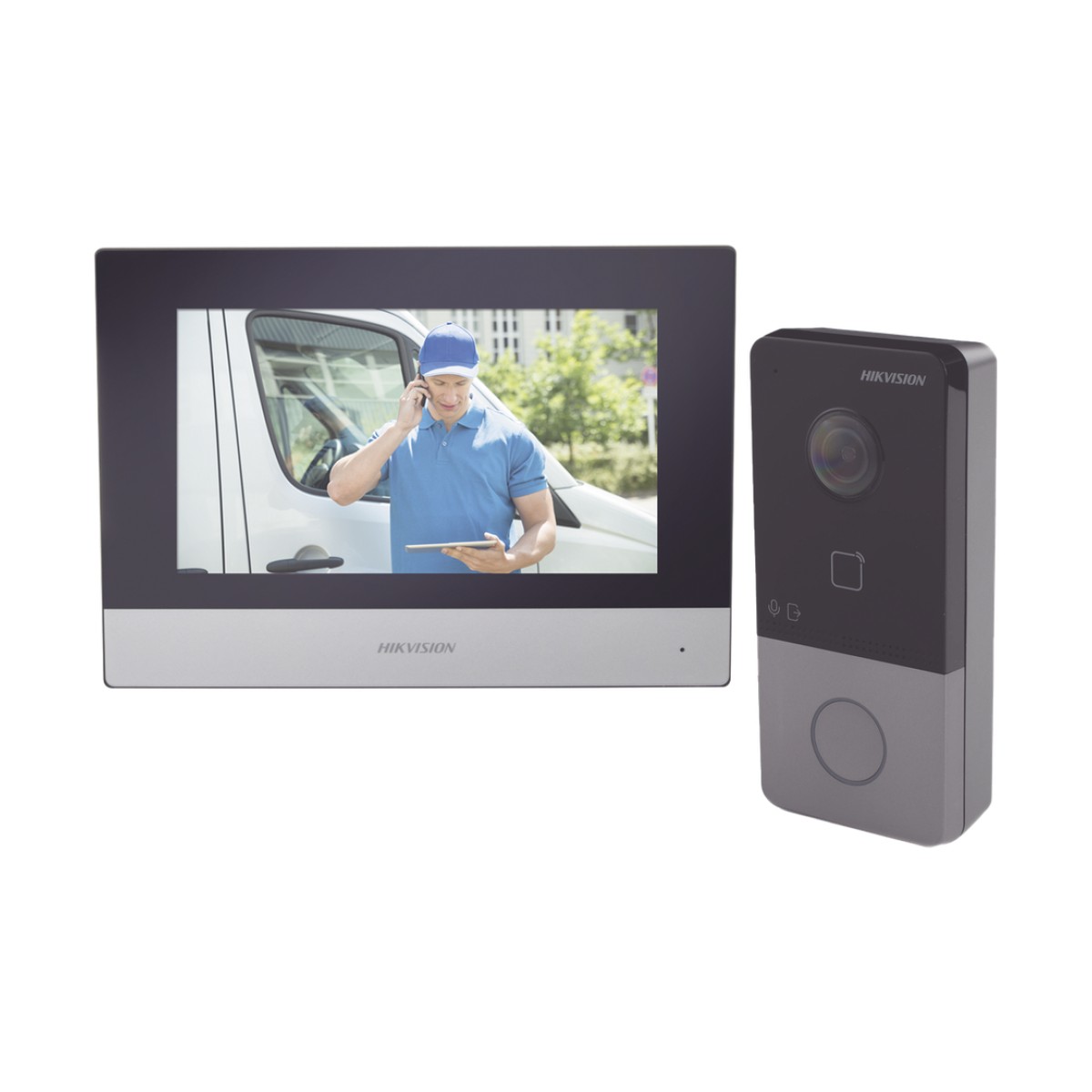 Kit de Videoportero IP Poe Estandar con llamada a App de Smartphone (HikConnect) / Apertura con tarjeta MIFARE / Frente de calle IP65 / Soporta 1 Departamento