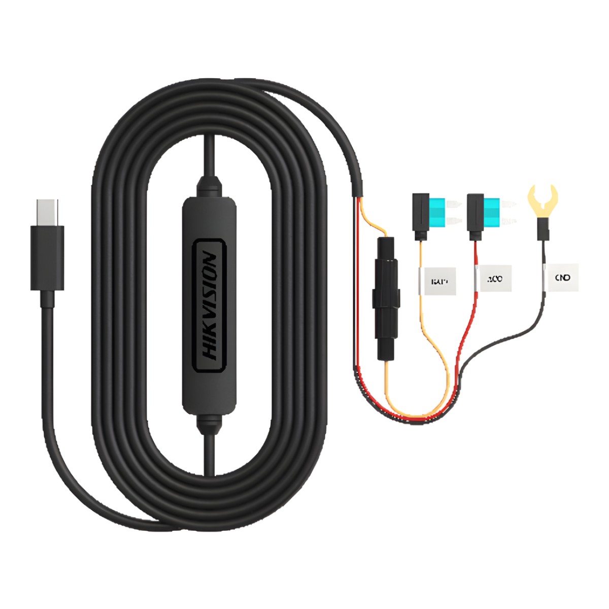 Convertidor Buck DC-DC / Entrada 12-24V DC / Salida 5V Type-C / Protección Baja Tensión 11.3V / Cable 3.4 m (11.2 ft) / Compatible con Dashcams Hikvision