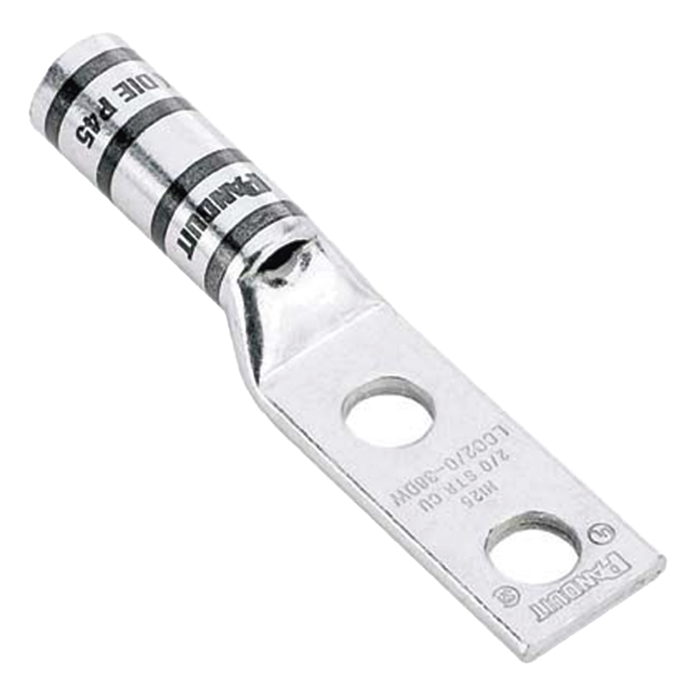 Zapata de compresión LCC6-12W-L para cal. 6 Awg, Doble barreno para tornillo prisionero de 1/2, Espaciado de orificio 44.5mm, 1 Pz