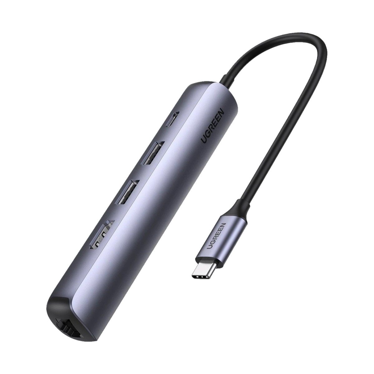 HUB USB-C (Docking Station) 5 en 1 | Ultra Delgado | 2 USB-A 3.1 a (5 Gbps) | HDMI 4K@60Hz | RJ45 (Gigabit Ethernet) | USB-C PD Carga Rápida 100W | Soporta OTG | Chips Inteligentes | Pequeño y Ligero | Caja de Aluminio.