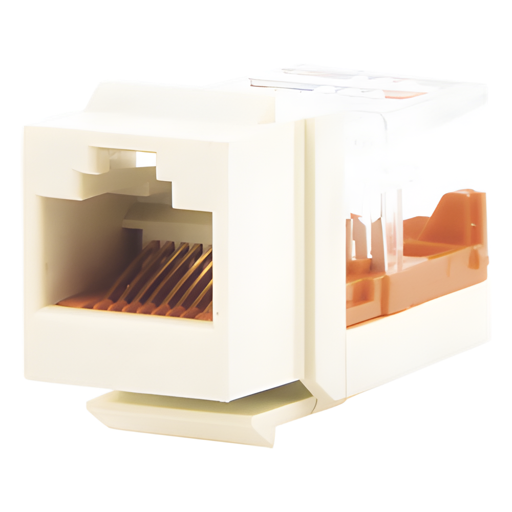 Conector Jack Estilo Leadframe, Tipo Keystone, Categoría 5e, de 8 Posiciones y 8 Cables, Color Blanco Mate