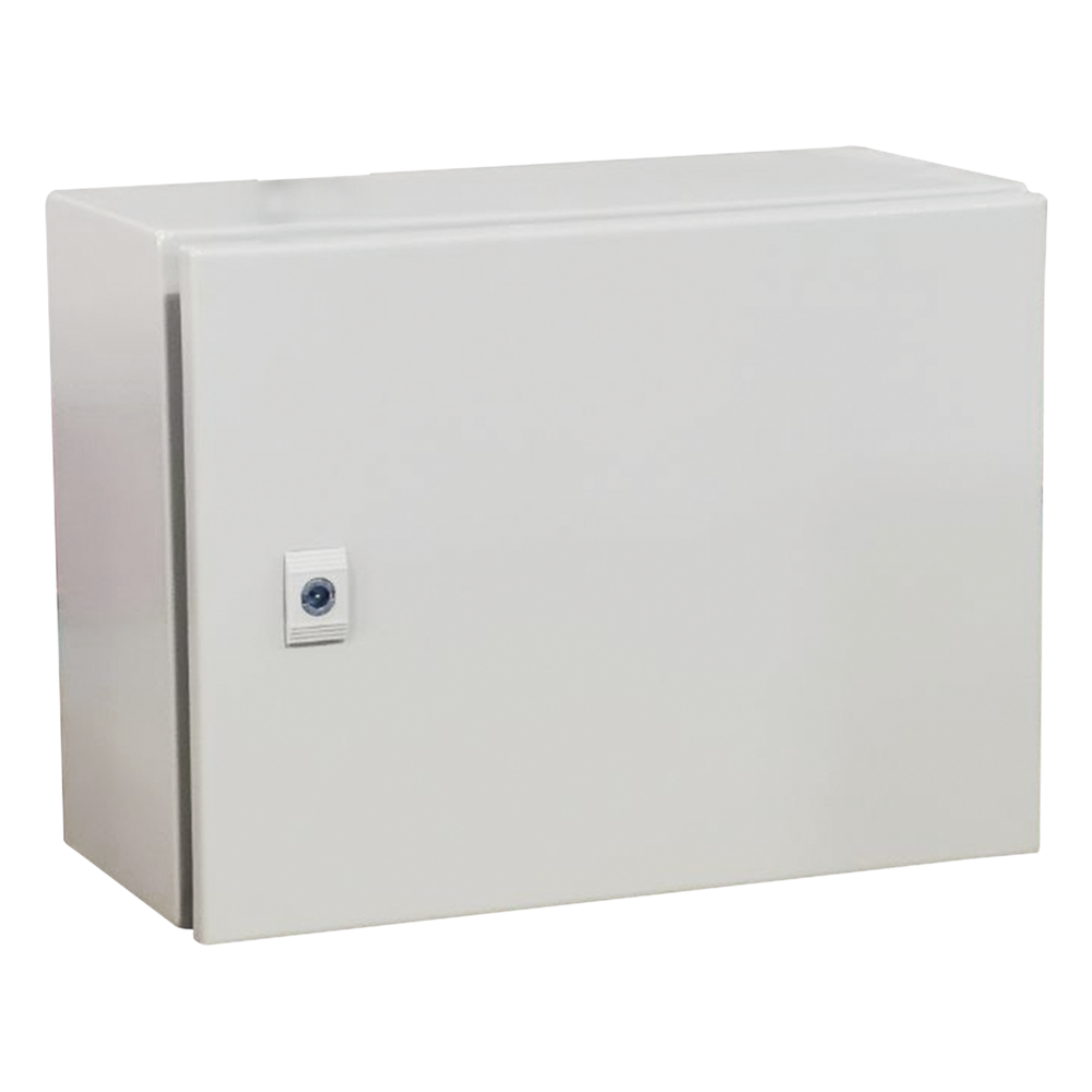 Gabinete de Acero IP66 Uso en Intemperie (400 x 300 x 300 mm) con Placa Trasera Interior Metálica y Compuerta Inferior Atornillable (Incluye Chapa y Llave T). Ideal para Centros de Carga y Tableros de Control.