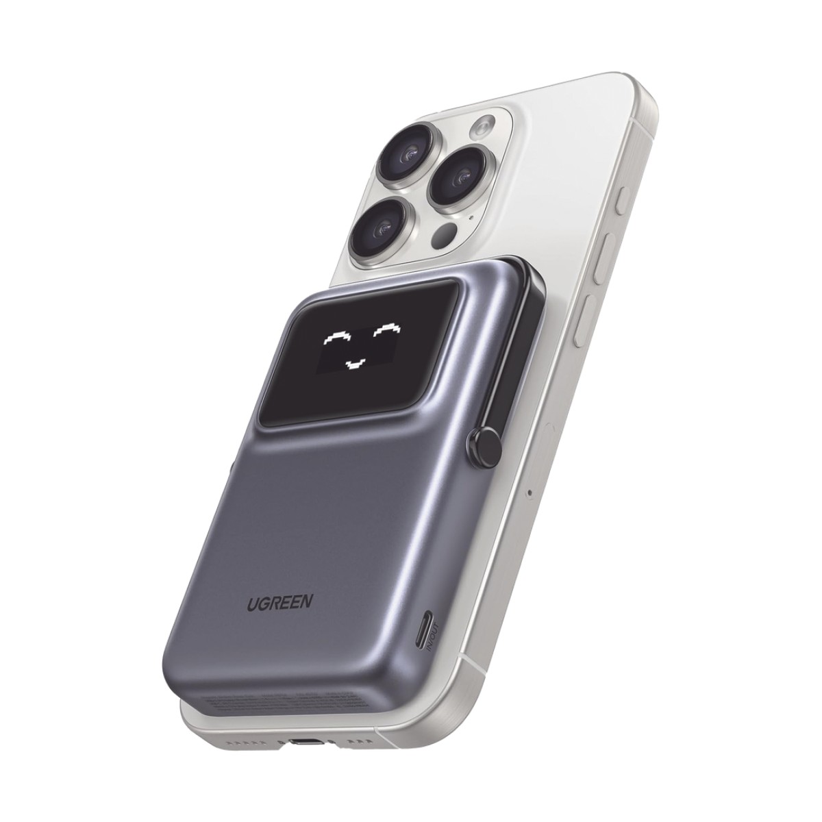 Power Bank Serie UNO Inalambrico | 10000mAh | 7.5W/20W  |  Con Emojis de Estado | Carga Rápida USB-C Bidireccional  | Pantalla TFT  Inteligente | Con Holder | Color Grey.
